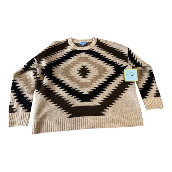 CeCe L'amour Sweaters - CeCe Women's Cozy Crewneck Aztec Long Sleeve Cream Black Sweater,Size Small NWT